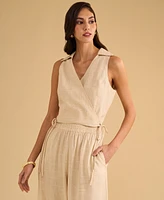 1.state Women's Collared Crossover Cropped Top