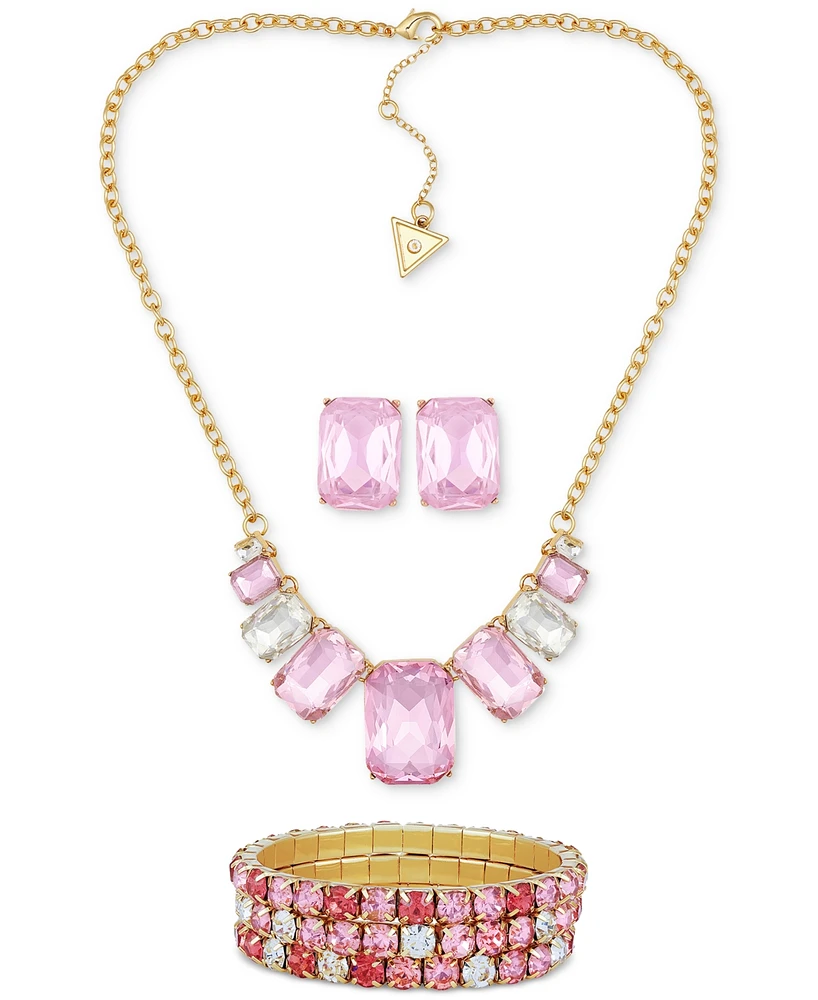 Guess Gold-Tone Mixed Stone Statement Necklace, Drop Earrings & 3-Pc. Stretch Bracelet Set
