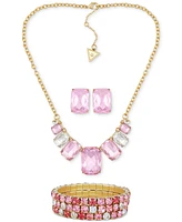 Guess Gold-Tone Mixed Stone Statement Necklace, Drop Earrings & 3-Pc. Stretch Bracelet Set