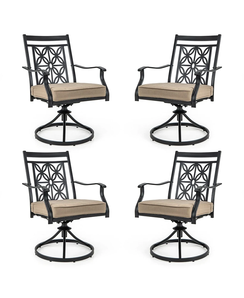 Patio Swivel Chair 4 Pcs Outdoor Bistro Dining Chair Blossom Pattern Backrest