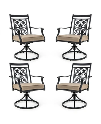 Patio Swivel Chair 4 Pcs Outdoor Bistro Dining Chair Blossom Pattern Backrest