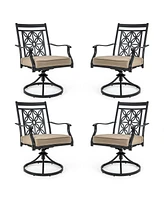 Patio Swivel Chair 4 Pcs Outdoor Bistro Dining Chair Blossom Pattern Backrest