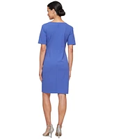 Sl Fashions Women's Square-Neck Ruched-Waist Dress