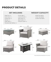 Xizzi 13 Pieces Outdoor Furniture Patio Sectional Sofa,No Assembly Required Pe Wicker Conversation Sets with 42" Fire Pit,Armchairs,Ottomans and Coffe