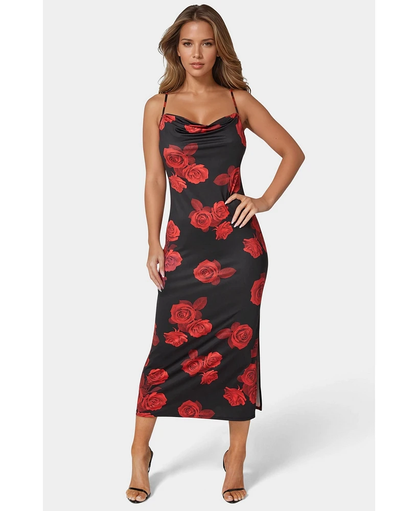 Bebe Women's Printed Jersey Maxi Slip Dress