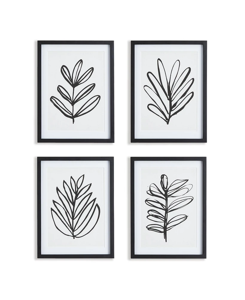 Sketched Leaf Prints, Set Of 4