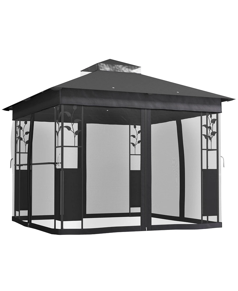 Outsunny 10' x 10' Outdoor Gazebo with Shelf and Netting, UV30+ Protected