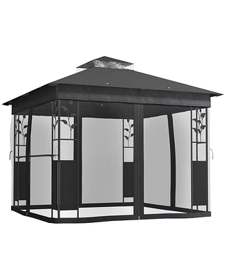 Outsunny 10' x 10' Outdoor Gazebo with Shelf and Netting, UV30+ Protected