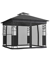 Outsunny 10' x 10' Outdoor Gazebo with Shelf and Netting, UV30+ Protected