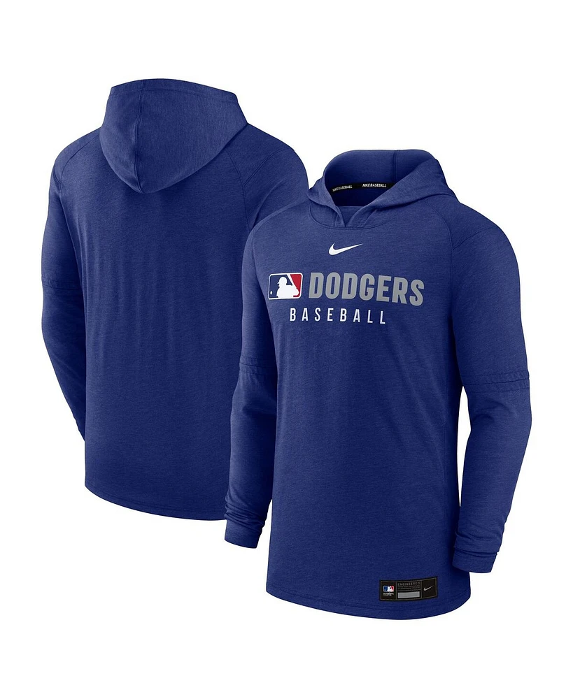 Nike Men's Heather Royal Los Angeles Dodgers Authentic Collection Tri-Blend Performance Pullover Hoodie