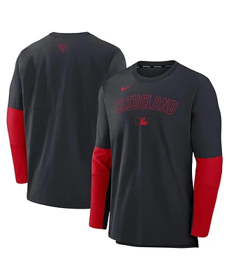 Nike Men's Navy/Red Cleveland Guardians Authentic Collection Lightweight Player Tri-Blend Performance Pullover Sweatshirt