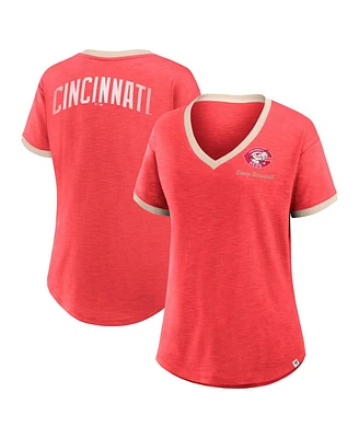 Fanatics Women's Red Cincinnati Reds Binge Worthy Stadium Slub V-Neck T-Shirt