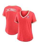Fanatics Women's Red Cincinnati Reds Binge Worthy Stadium Slub V-Neck T-Shirt