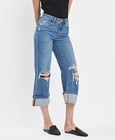 Vervet Women's High Rise Cuffed Wide Leg Jeans