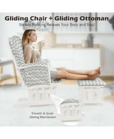 Wood Glider and Ottoman Set with Padded Armrests and Detachable Cushion