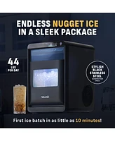 Newair Nugget Ice Maker Countertop, 44 lbs in 24 hours Ice Machine Nugget, Self Cleaning Ice Maker in Black Stainless Steel, Perfect for Home Bar, Kit