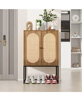 Mondawe Natural rattan 2 Door high cabinet rattan Built-in adjustable shelf