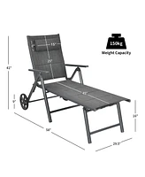 2PCS Patio Reclining Chaise Lounge Padded Chair Aluminum Adjust Pillow