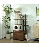 PawHut 68.5" 2 in 1 Cat Tree with Litter Box Enclosure,
