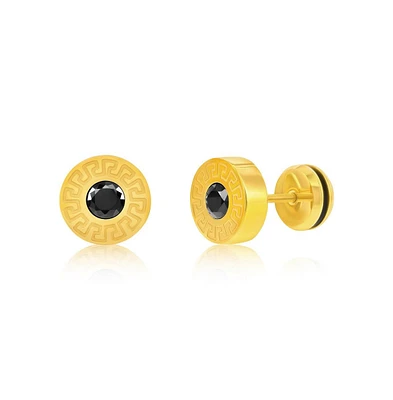 Stainless Steel, 10mm Round Greek Key Cz Studs