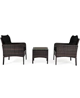 Gymax 3PCS Patio Rattan Conversation Furniture Set Yard Outdoor w/ Cushions Coffee Table