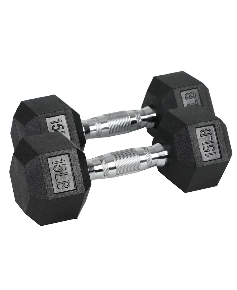 HolaHatha Iron Hexagonal Cast Home Exercise Dumbbell Free Weight, 15 Pounds