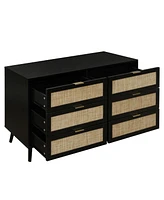 Mondawe Modern 6 Drawer Dresser Wood Cabinet (Black)