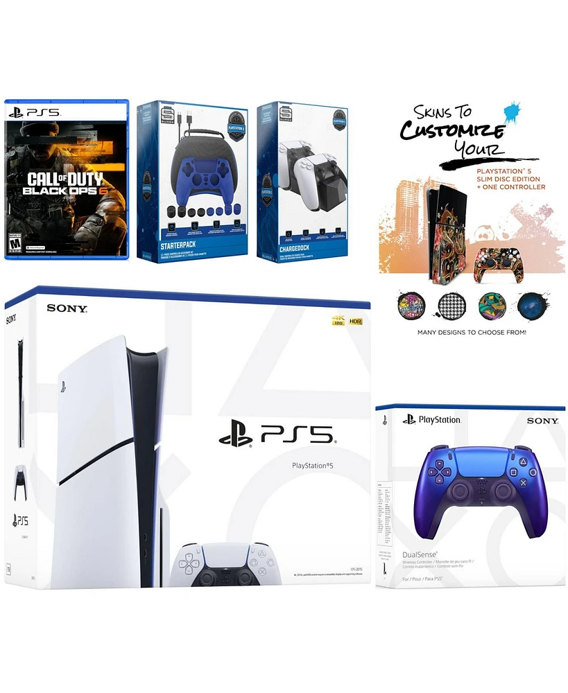 Sony PlayStation 5 Slim Disc PS5 with Call of Duty: Black Ops 6, Extra Cosmic Red Controller, Gamer Starter Pack, Dual Charge Dock and MightySkins Vou