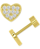 Cubic Zirconia Cluster Heart Screw Back Stud Earrings in 14k Gold-Plated Sterling Silver