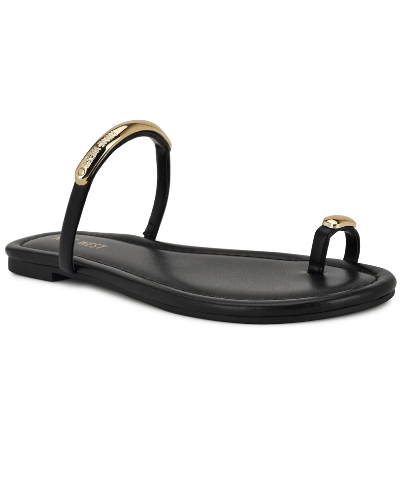 Nine West Women's Balon Strappy Toe Loop Flat Sandals