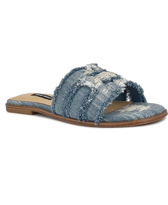 Nine West Women's Germanny Frayed Flat Slide Sandals