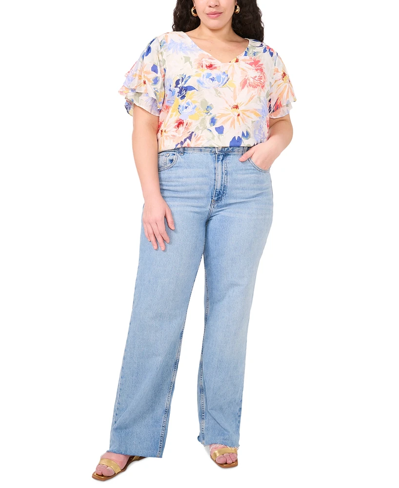 Vince Camuto Plus V-Neck Tulip-Sleeve Blouse
