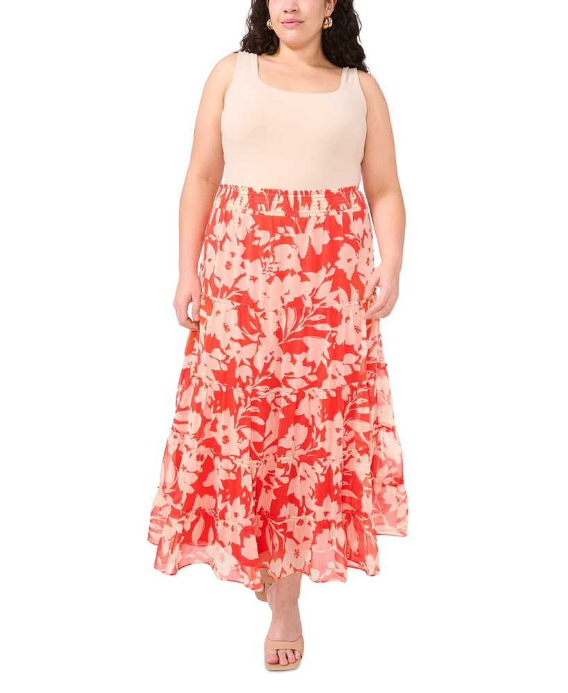Vince Camuto Plus Tiered Smocked-Waist Maxi Skirt