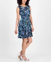 Connected Petite Printed Sleeveless Fit & Flare Dress