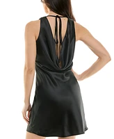 Emerald Sundae Juniors' Satin V-Neck Cowl-Back Dress