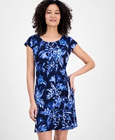 Connected Petite Printed Short-Sleeve Faux-Wrap Sheath Dress