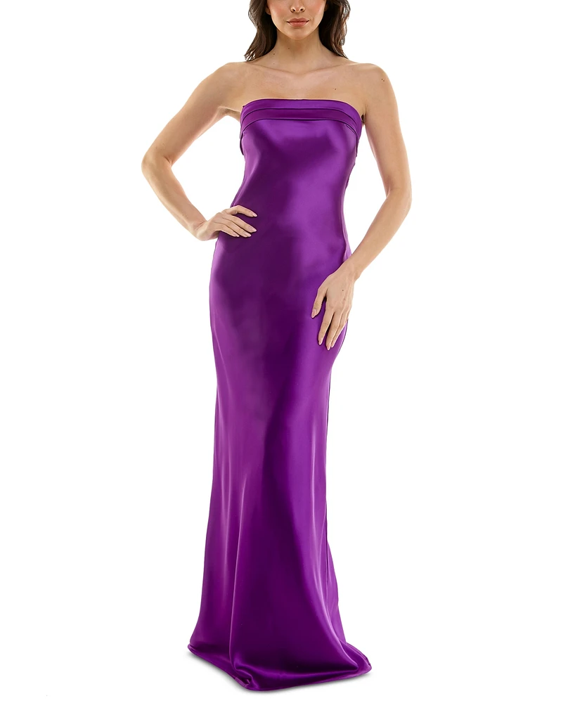 Emerald Sundae Juniors' Strapless Drape-Back Satin Gown, Created for Macy's