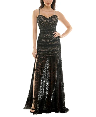 Juniors' Sleeveless Glitter Lace Illusion Gown, Created for Macy's