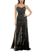 Juniors' Sleeveless Glitter Lace Illusion Gown, Created for Macy's