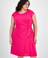Connected Plus Side-Tie Cap-Sleeve Sheath Dress