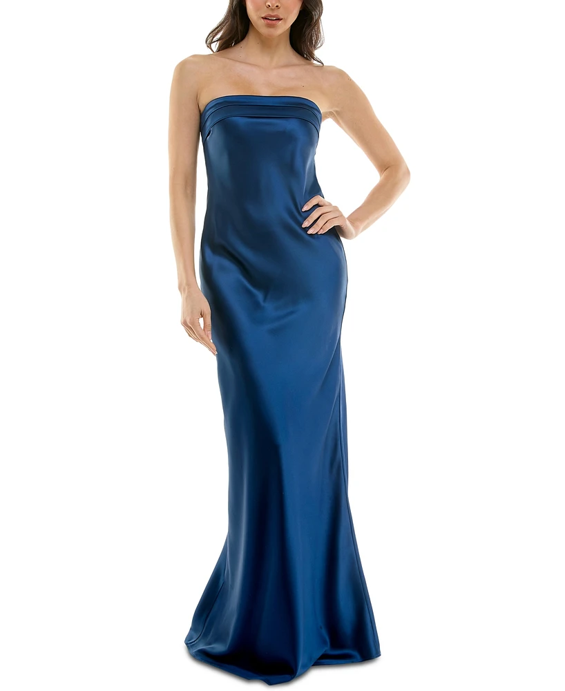 Emerald Sundae Juniors' Strapless Drape-Back Satin Gown, Created for Macy's