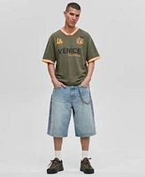 Mode Of One Mens Mode Of One Mens Relaxed Fit Short Sleeve Waffle Knit Logo T Shirt Metro Light Jean Shorts Exclusively At Macys