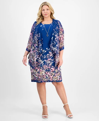 Sandra Darren Plus Placed-Floral 3/4-Sleeve Jacket Dress