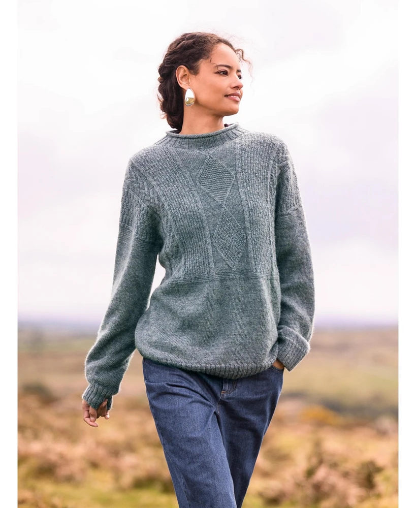 Celtic & Co. Women's Gansey British Wool High Neck Sweater