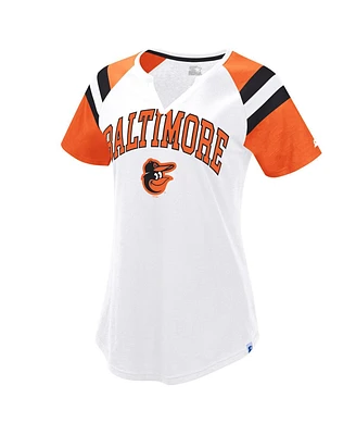 Starter Women's White/Orange Baltimore Orioles Game On Notch Neck Raglan T-Shirt