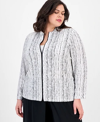 Alex Evenings Plus Drizzle-Printed Zip Evening Jacket