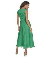 Calvin Klein Women's Faux-Wrap Sleeveless Midi Dress
