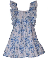 Bonnie Jean Little Girls 2-Piece Toile Pinafore Dress and Matching Hat Set
