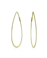 Bling Jewelry Boho Minimalist Hoop Huggie Earrings 14K Gold Plated Sterling Silver 2 Inch