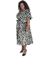 Calvin Klein Plus Cotton Floral Tie-Cuff Shirtdress